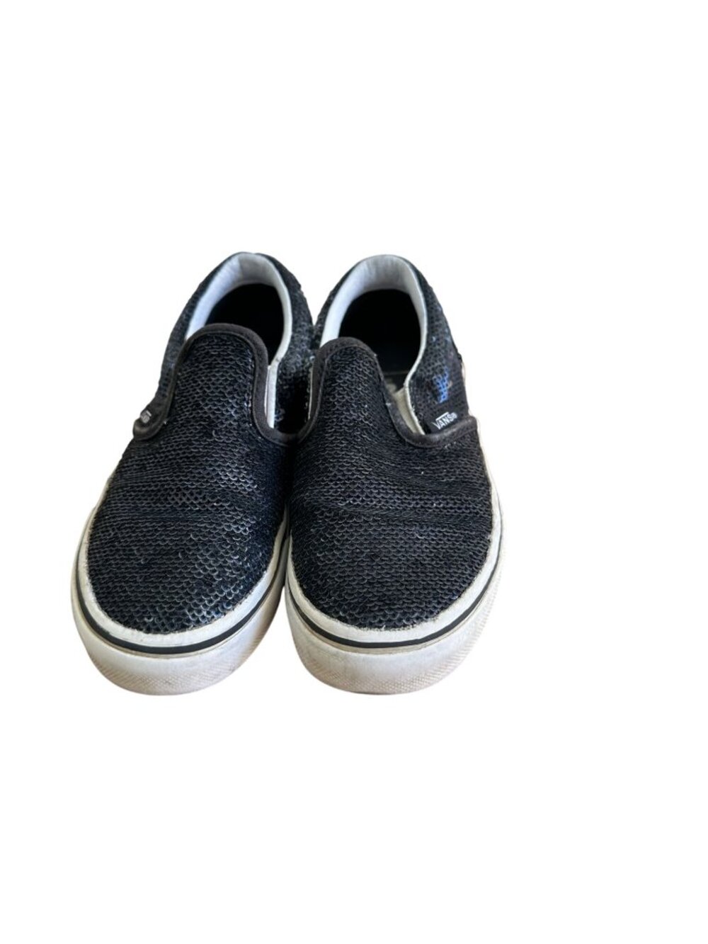 Vans Size 11 Kids  Slip On Sequin Skateboard Sneakers Blue Shoes - Picture 8 of 9